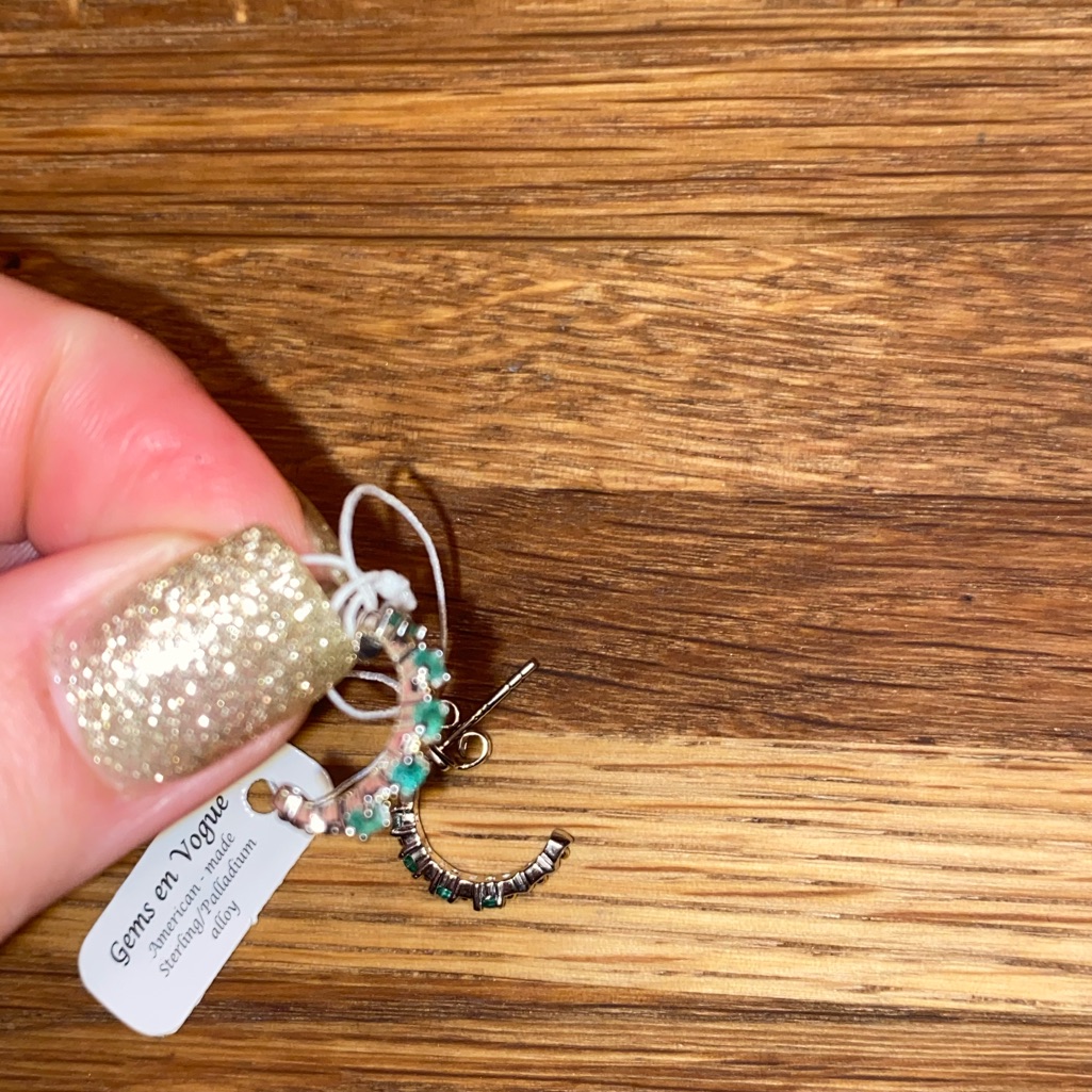 Nwt Gems En Vogue Sterling & Emerald Hoop Earrings